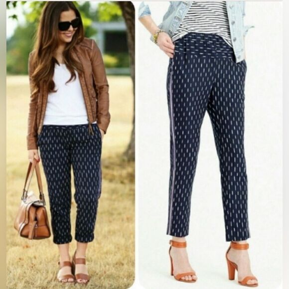 J. Crew Pull-on Ikat Pant with Metallic Tux Stripe size 2 P1 - Picture 1 of 6